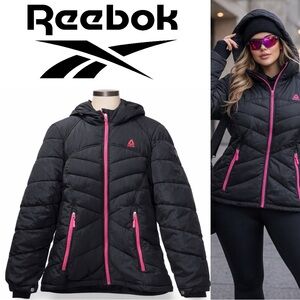 Reebok | NWOT Women's Black Pink Trim Thick Winter Puffer Jacket Coat (size XL)